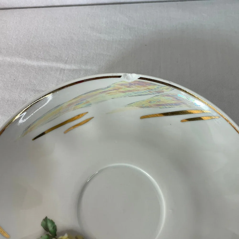 Vintage‎ USSR Porcelain Saucers Floral Rose Gold Accent Set of 3